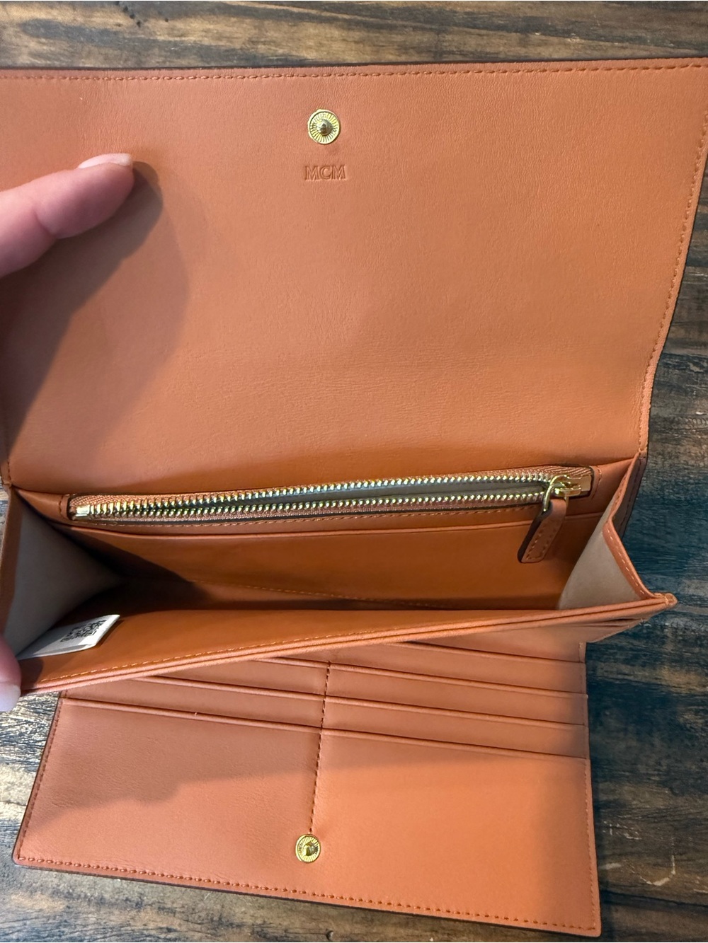 MCM Tan Leather Zip Wallet with Embossed Logo - Picture 5 of 6